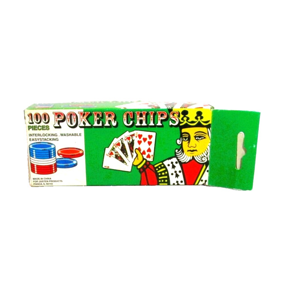 Justen Poker Chips, Set of 100, Plastic, Interlocking, White, Green, Red, Blue - Picture 2 of 2